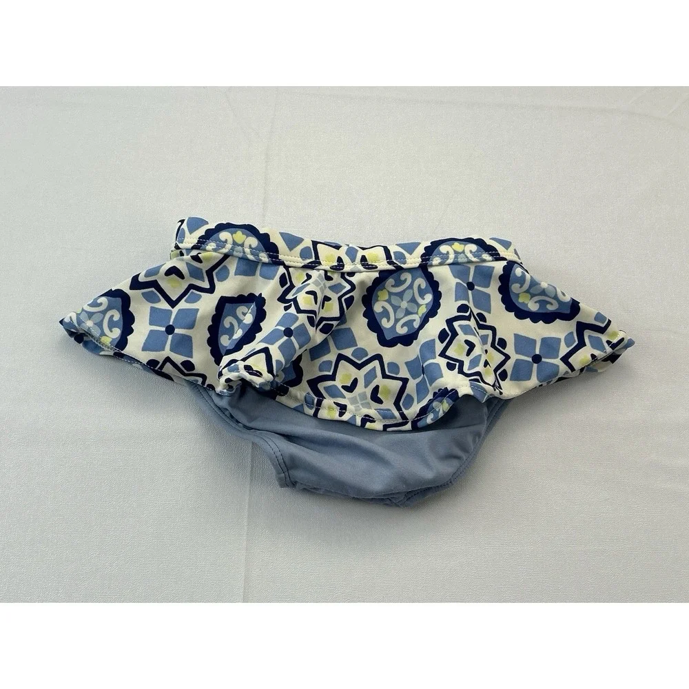 Gymboree Girls 12-18M Blue Tile Print Swim Skirt Bottom Skirted Bikini Brief